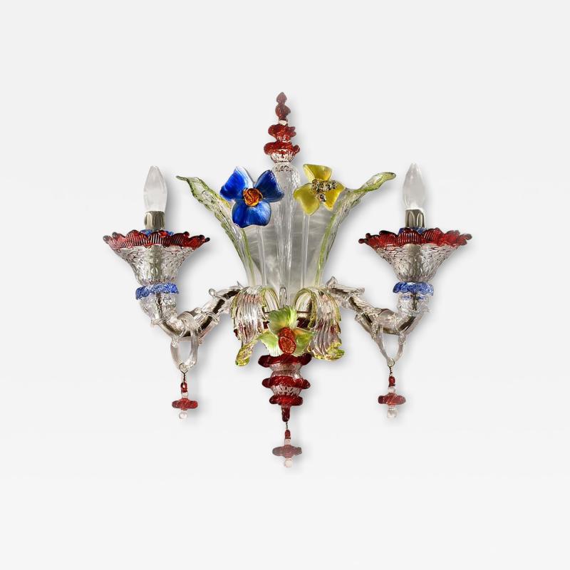 Venetian Floreal Multicolor C Rezzonico Murano Glass Wall Sconce