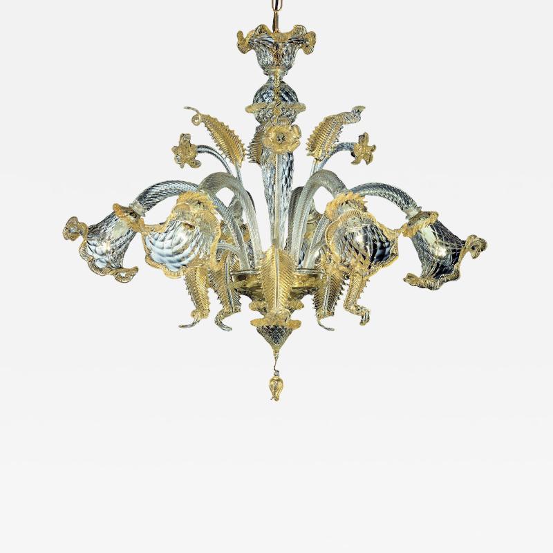 Venetian Hand Blowing Floreal Luxury Gold Leaf Murano Glass Chandelier