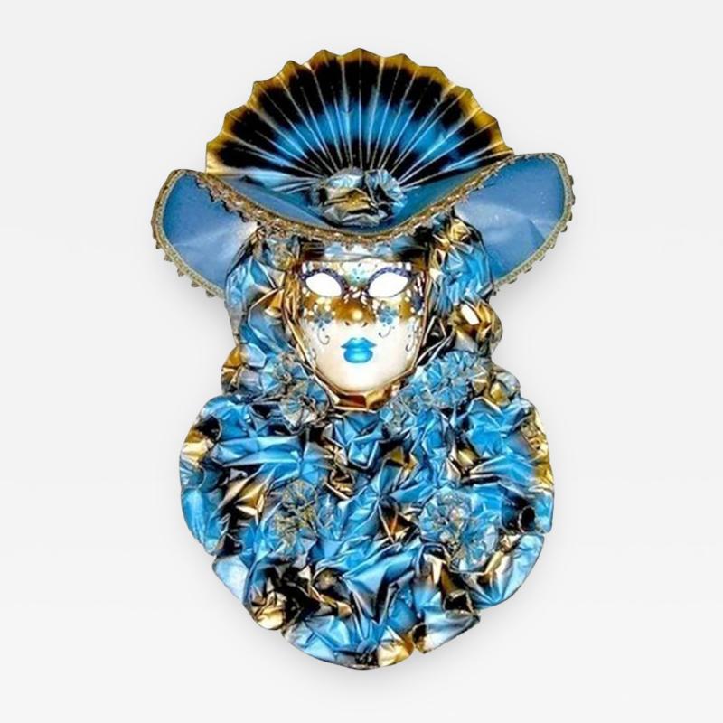 Venetian Handmade Blue Masks with Flowered Pleated Jabot