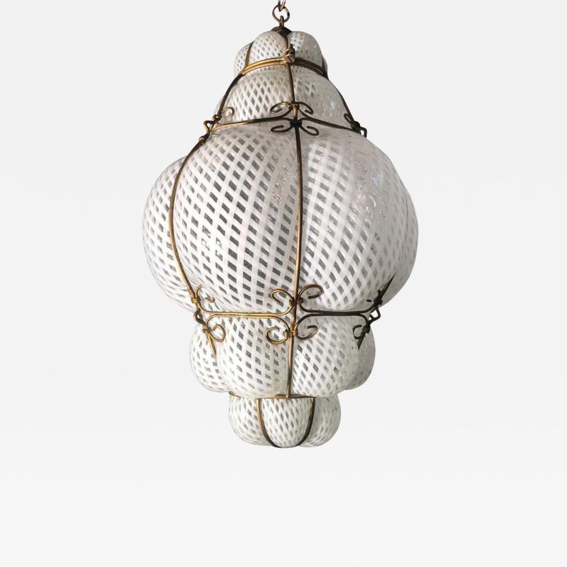 Venetian Lantern in Murano Reticello Glass 1940s