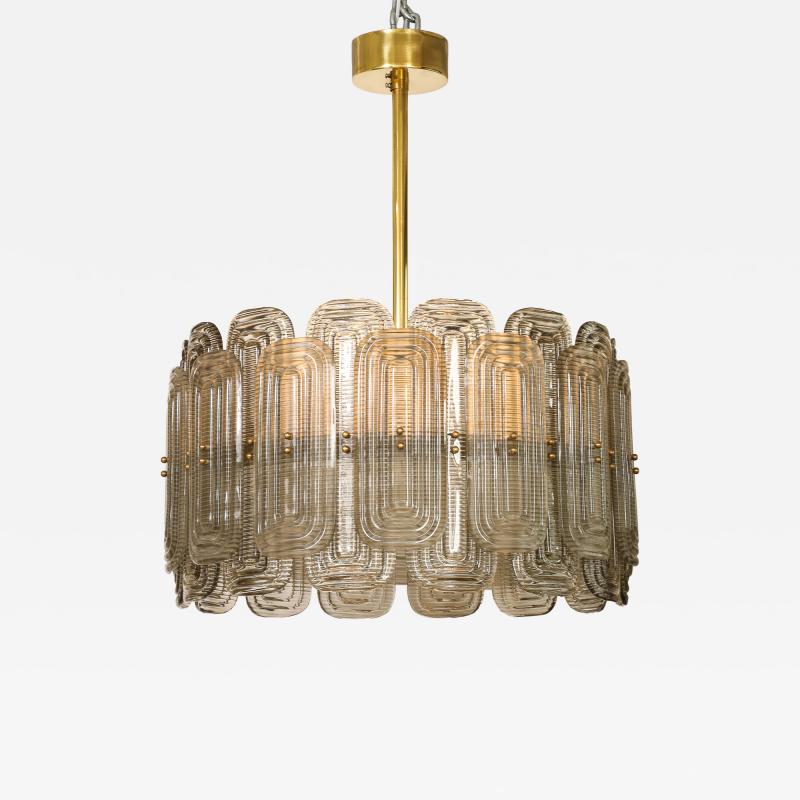 Venetian Murano Glass Round Chandelier in Light Smoked Glass and Brass Italy