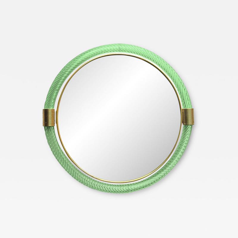 Venetian Round Green Wather Torgiglione Torchon Murano Glass Wall Mirror