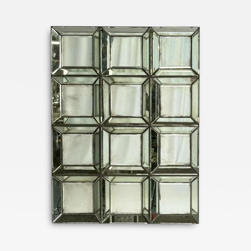 Venetian Shadowbox Wall Mirror Distressed Beveled Glass 21st C 