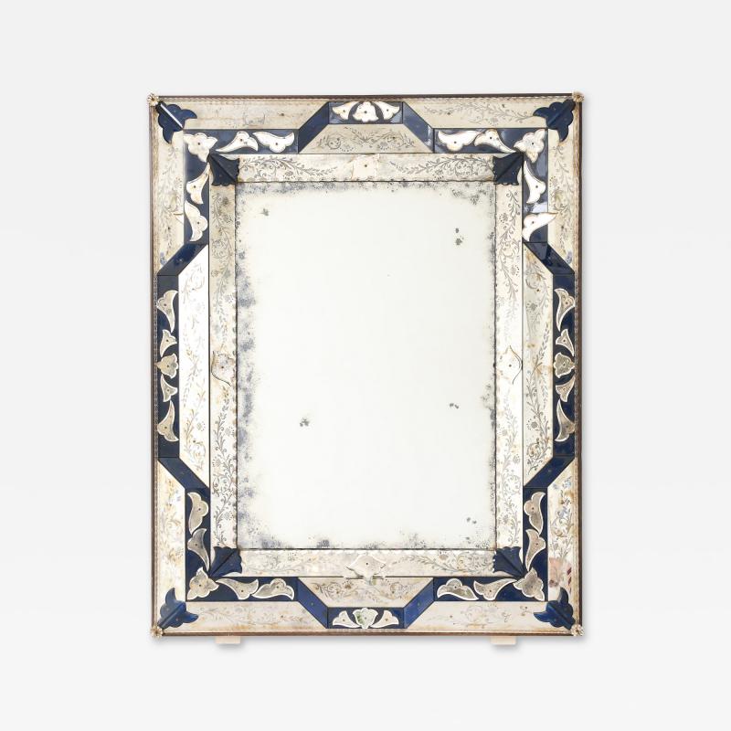 Venetian Style Mirror with Cobalt Glass Details