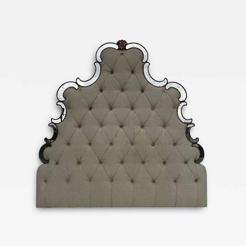 Venetian Style Tufted Mirrored Queen Headboard