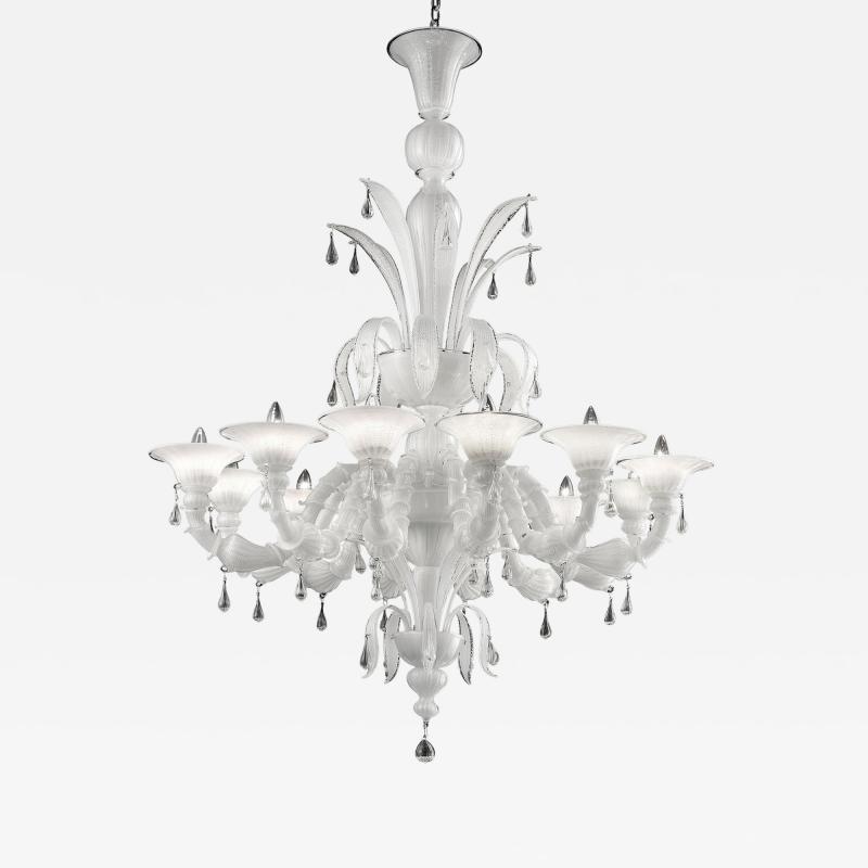 Venetian White Ca Rezzonico Chandelier With Transparent Little Drops
