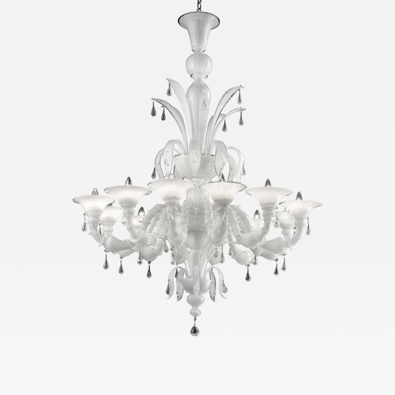 Venetian White Ca Rezzonico Murano Glass Chandelier With Transparent Drops
