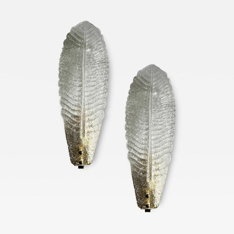 Venetian White Graniglia Leave Murano Glass Walls Sconce a Pair