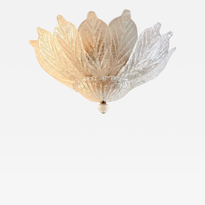Venetian White Graniglia Leaves Murano Glass Flush Mount