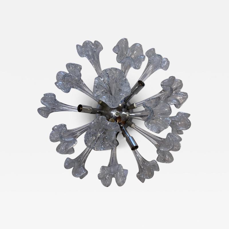 Venini Manufacture Mid Century Flush Mounted Sputnik Chandelier with Murano Glass Flowers