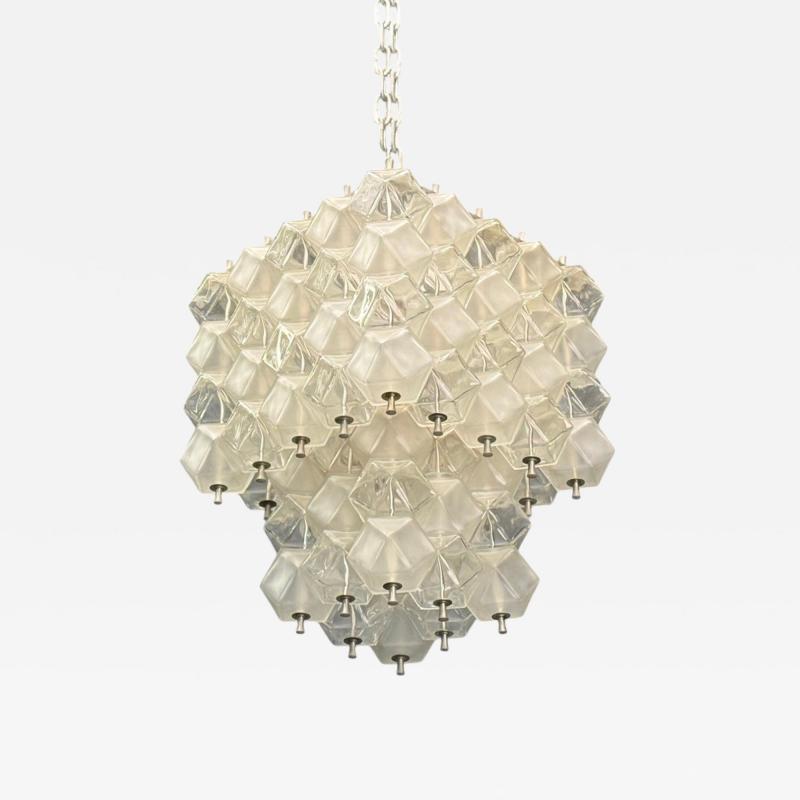 Venini Poliedri Faceted Glass Metal Geometric Chandelier Italy 1950s