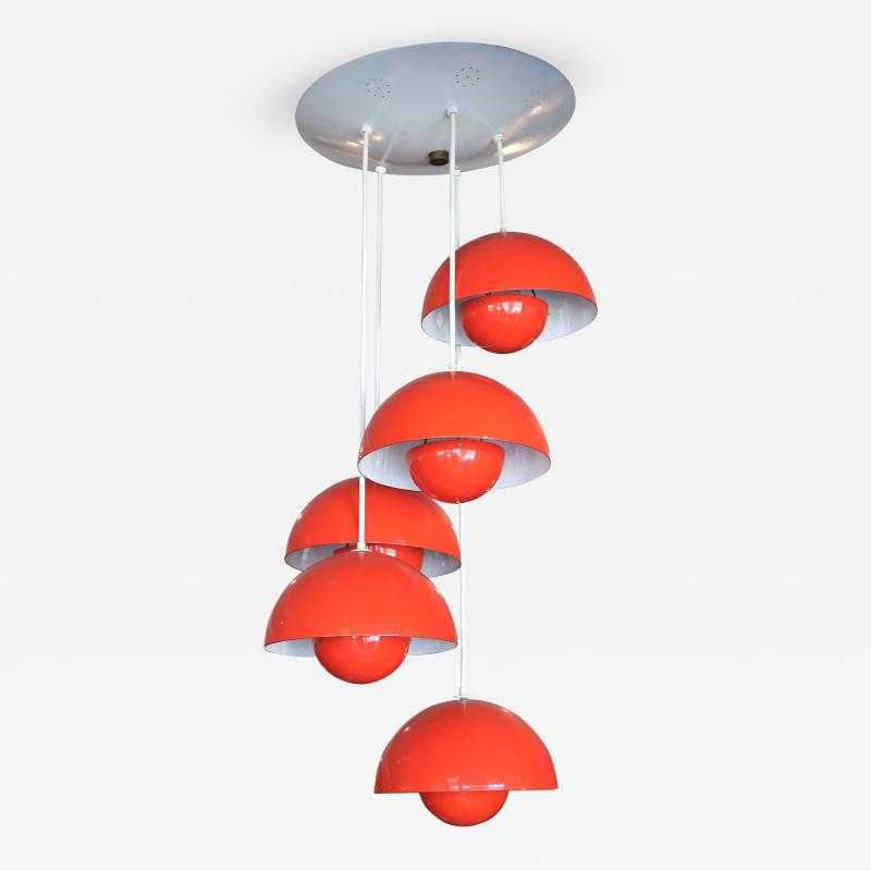 Verner Panton 1970s Red Metal Big Flower Pot Chandelier by Verner Panton