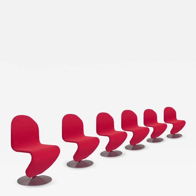 Verner Panton Set of 6 Red Mid Century Modern Chairs by Verner Panton