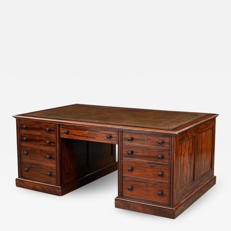 Very Fine George IV Mahogany and Ebony Partners Desk by Gillows