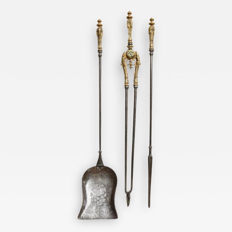 Very Fine Set of Bronze Handled Fire Tools