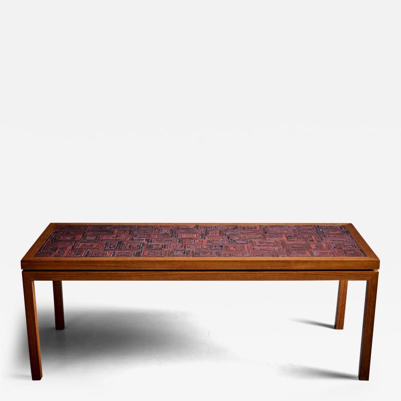 Very Fine high quality solid Oak and brass inlay framed Mosaik Coffee table 1950