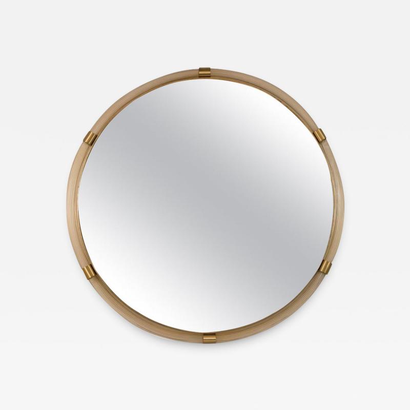 Very Large Artisan Murano Blown Gold Round Torchere Mirror Contemporary