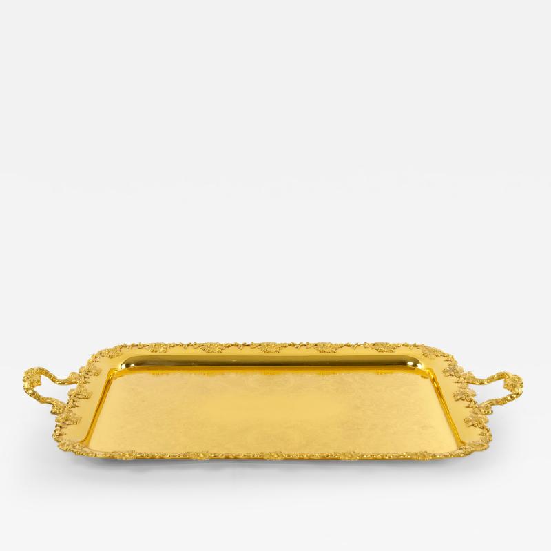 Very Large Gilt English Silver Plate Serving Tray in the Georgian Style