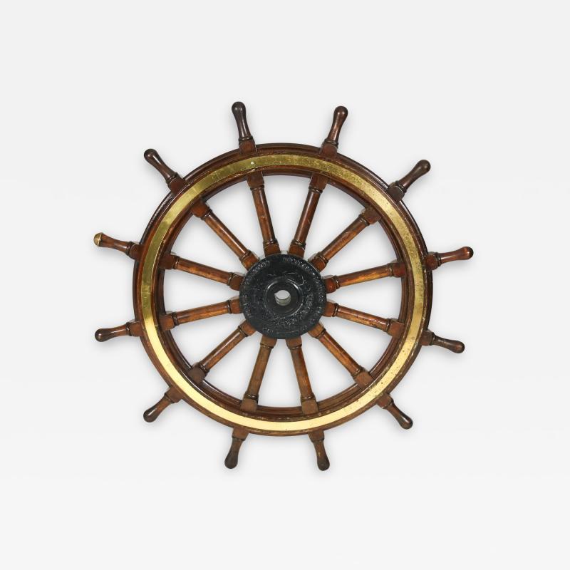 Very Large Scale Mahogany Iron and Brass Ship s Wheel