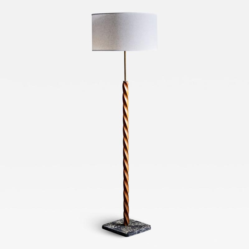 Very Nice Art deco Turned Cherry Wood Floor Lamp Cement base with Marble Finish