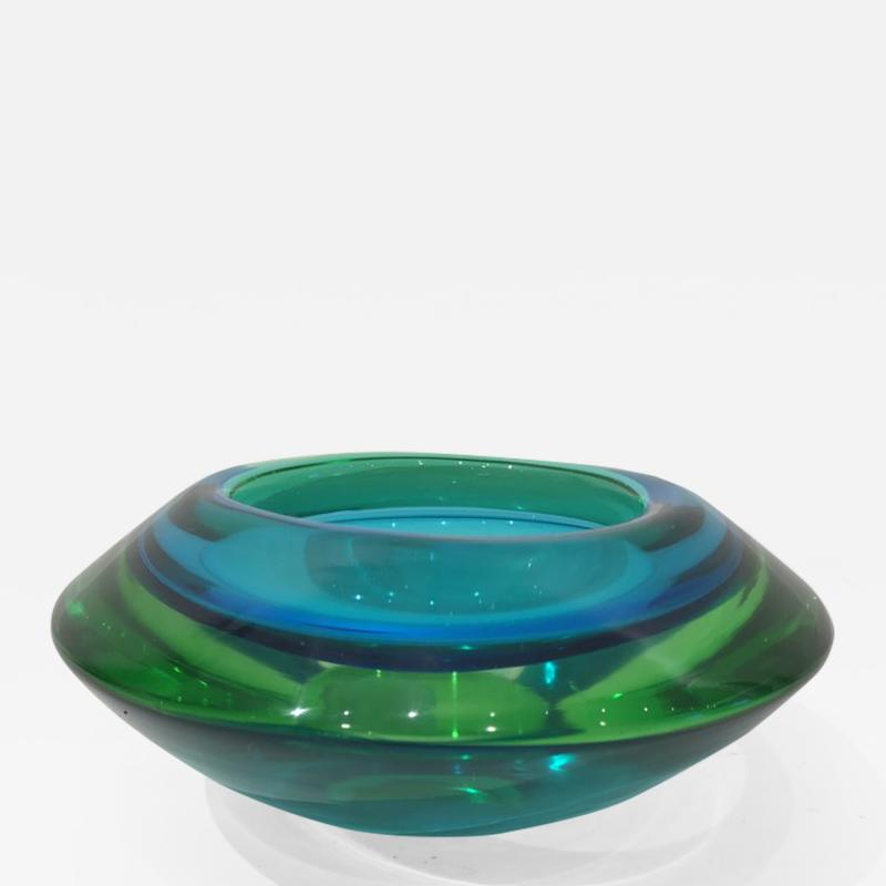 Vibrant Blue and Green Murano Glass Bowl