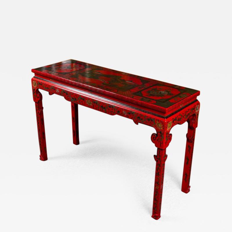 Vibrant Red Cinnabar Lacquered Chinese Altar Table