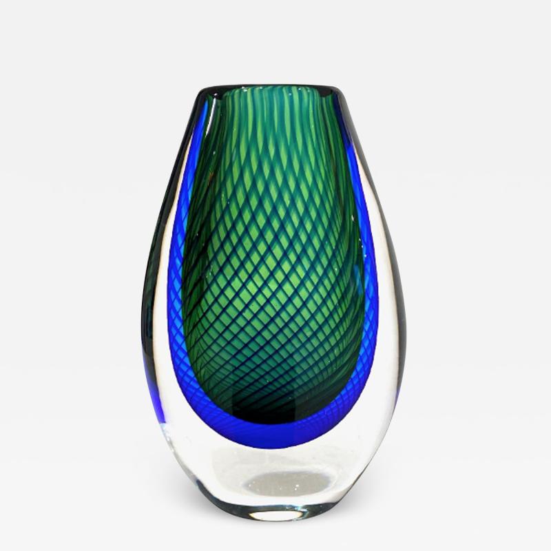 Vicke Lindstrand BLUE AND GREEN GLASS VASE BY VICKE LINDSTRAND FOR KOSTA BODA