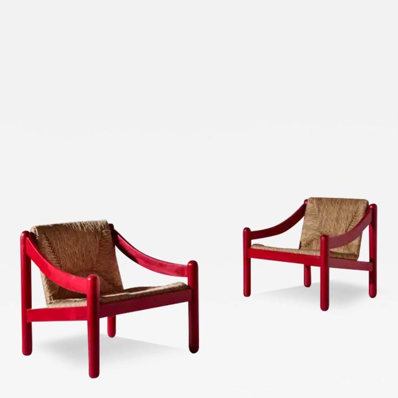 Vico Magistretti Vico Magistretti for Cassina Pair of Rush Beech Carimate Armchairs Italy 1963