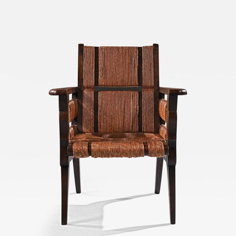Victor Courtray Rare Model Mid 20th Century Oak and Sisal Armchair