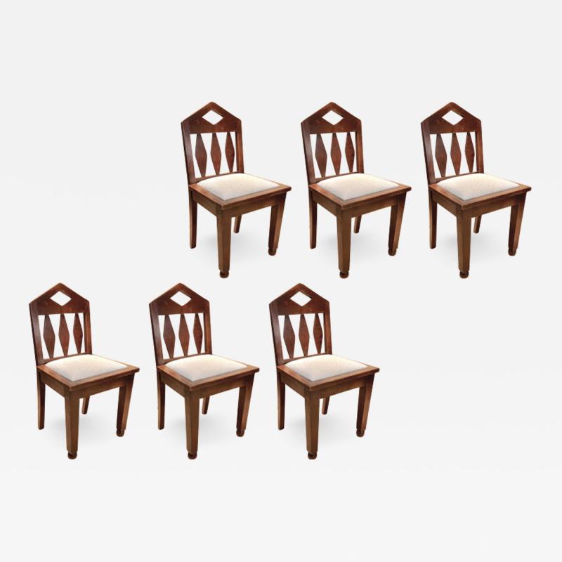 Victor Courtray Victor Courtray rarest set of 6 neo gothic brutalist oak dinning chairs