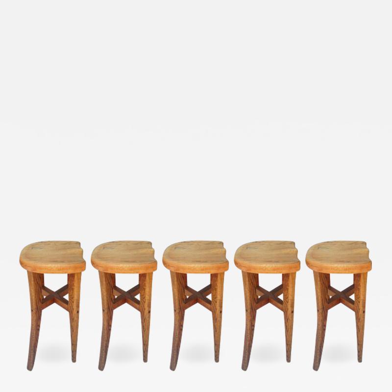 Victor DiNovi Five Victor DiNovi Oak Sculptural Stools USA 1970s