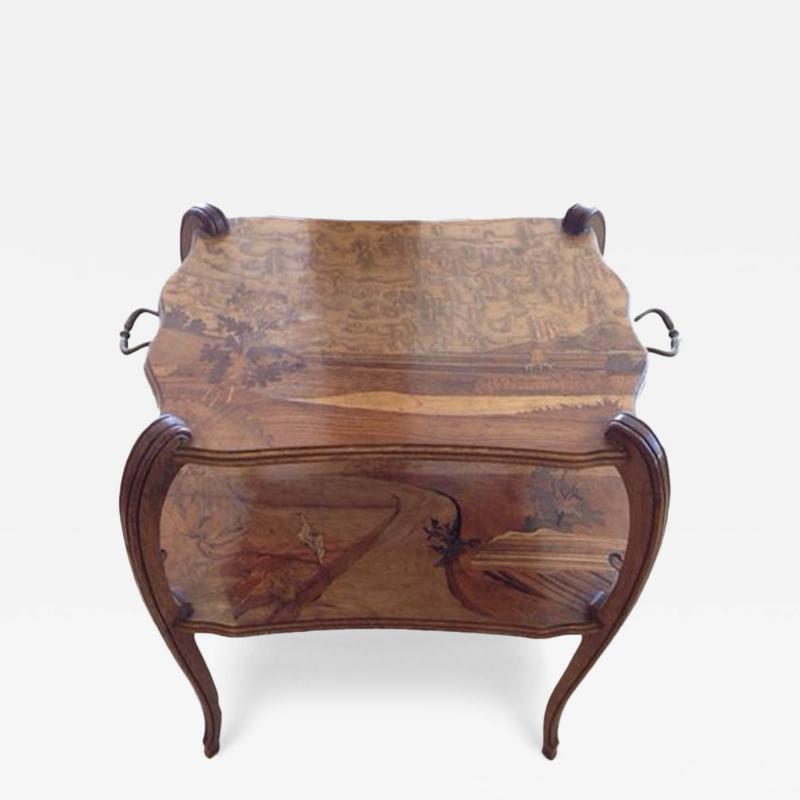 Victor Prouve Antique Art Nouveau Inlaid Dessert Table by Victor Prouve Signed Circa 1920s