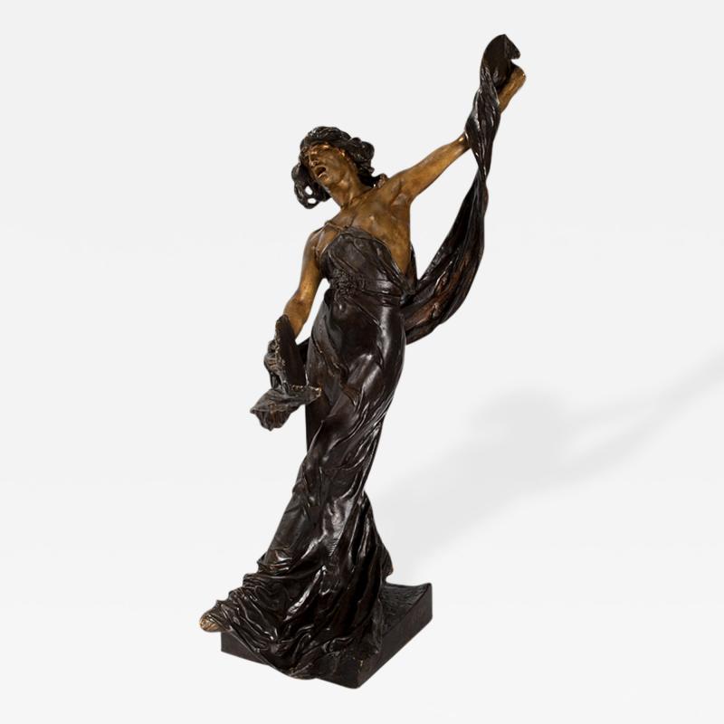 Victor S goffin Art Nouveau Patinated Bronze Figural Sculpture by S goffin