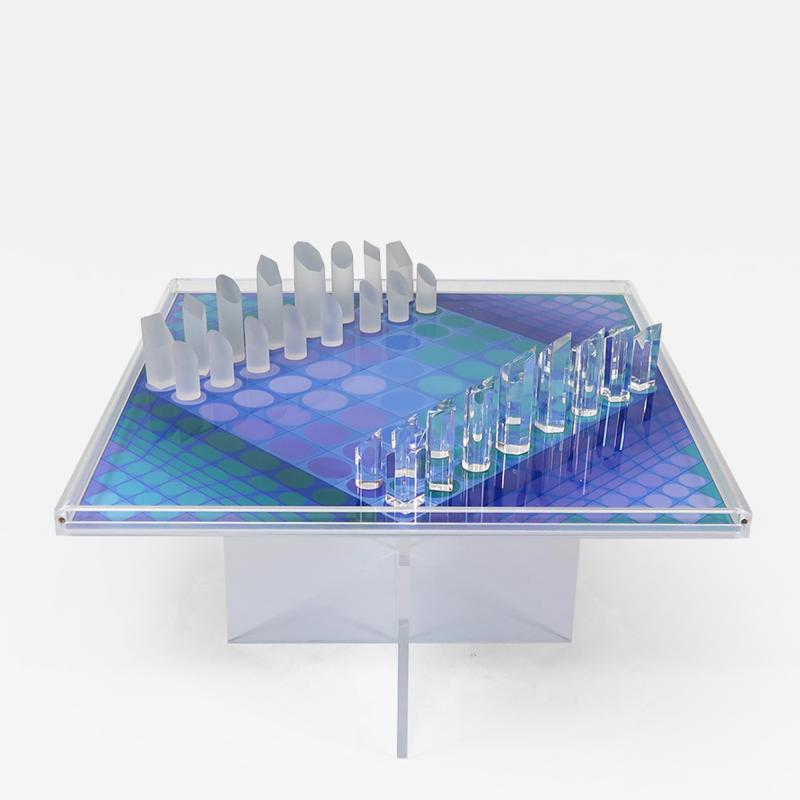 Victor Vasarely Fantastic chess set on acrylic stand