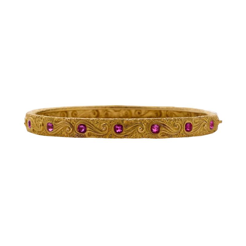 Victorian 18K Gold and Ruby Bangle Bracelet