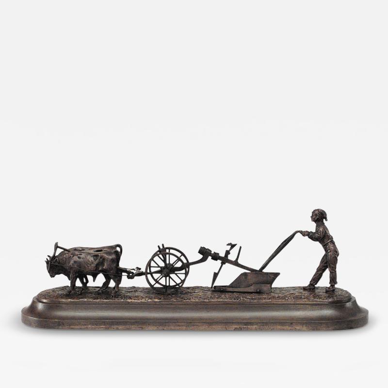 Victorian Bronze Farmer and Oxen