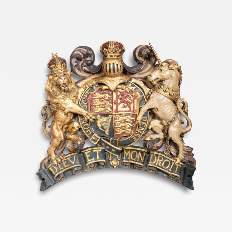 Victorian Carved Polychrome Coat Of Arms Of The United Kingdom