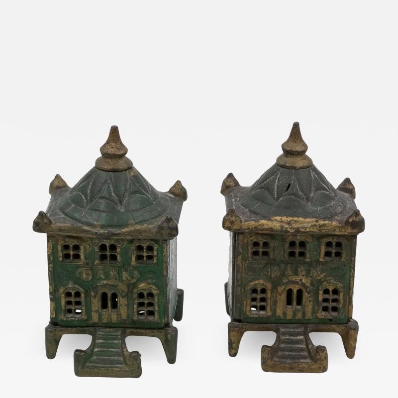 Victorian Cast Iron Pair of Vintage English Architectural Still Banks