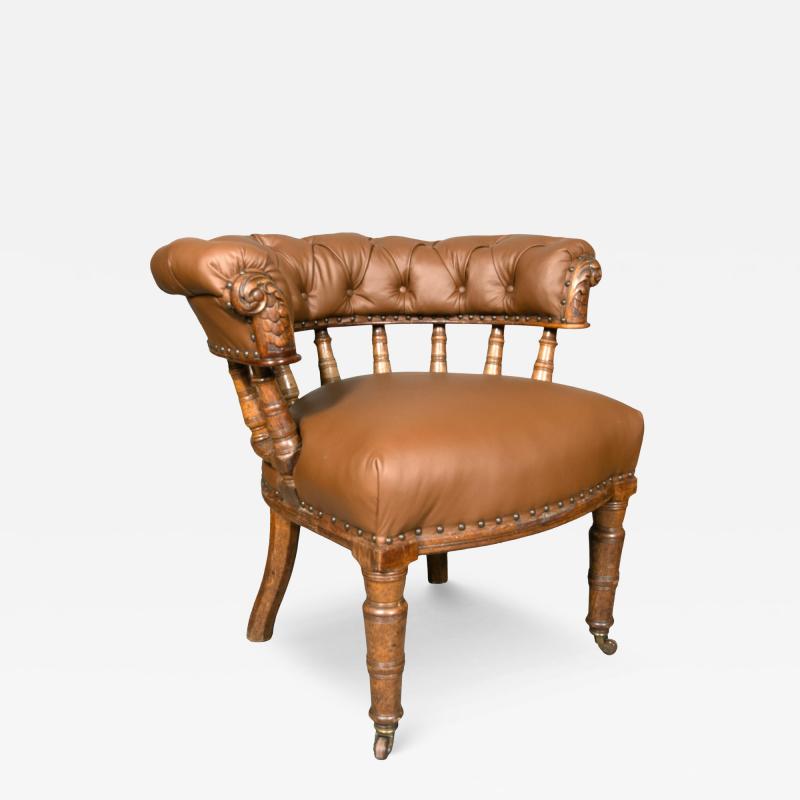 Victorian Oak And Leather Desk Chair