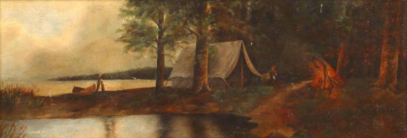Victorian Oil Painting of Man Camping