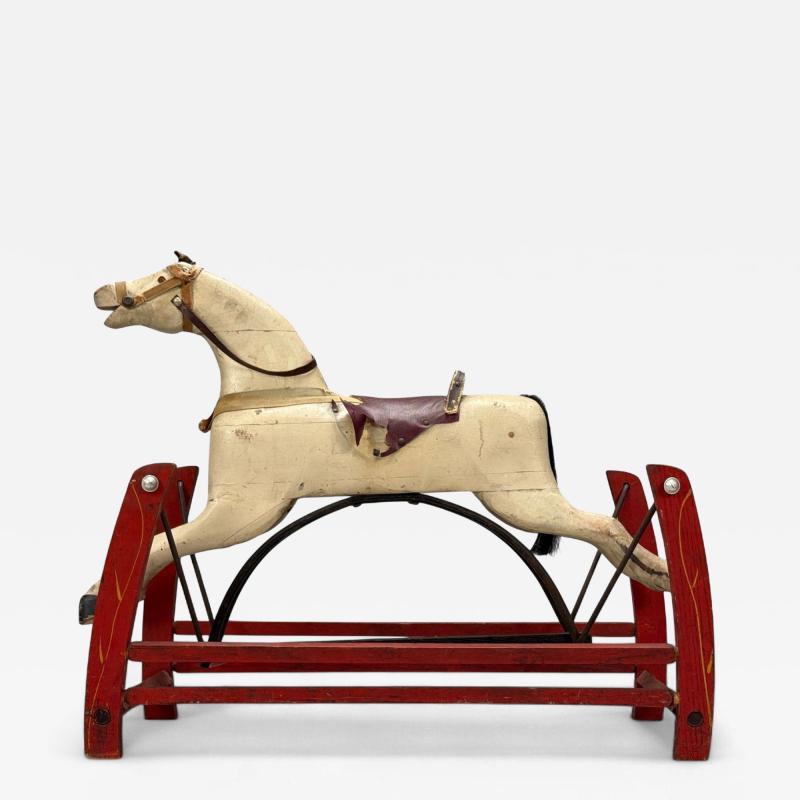 Victorian Painted Wood Primitive Rocking Horse USA 19th c 