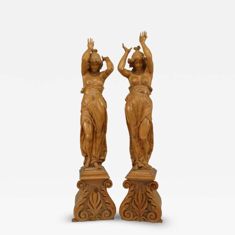 Victorian Pine Draped Female Figures