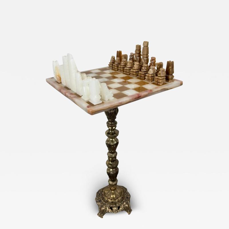 Victorian Revival Chess Table Pieces with Marble Top Bronze Base