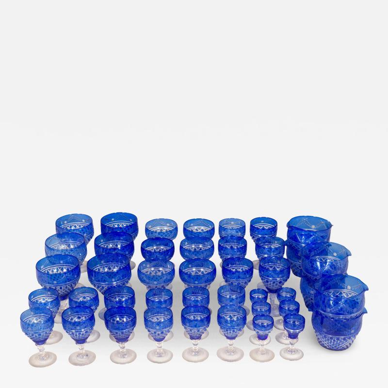 Victorian Sixty Piece Blue Cut To Clear Crystal Stemware