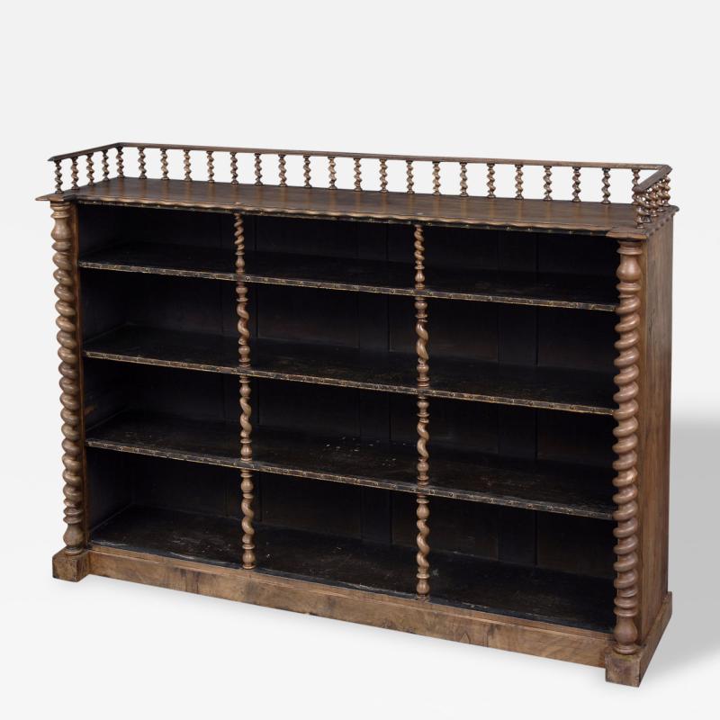 Victorian Walnut Open Bookcase With Barley Twist Columns Gallery
