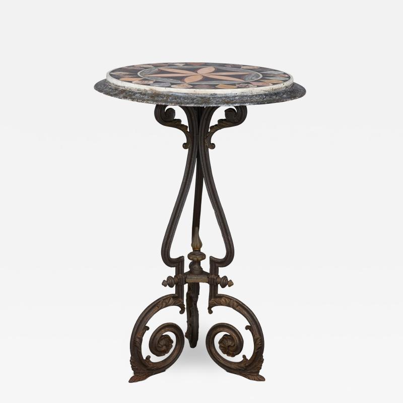 Victorian iron and marble inlay circular side table