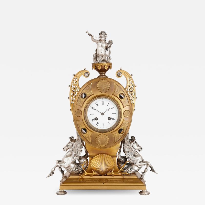 Victorian ormolu and silvered bronze mantel clock