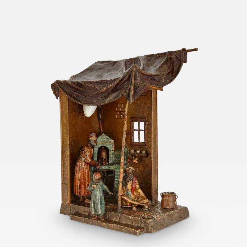 Viennese cold painted bronze sculptural lamp