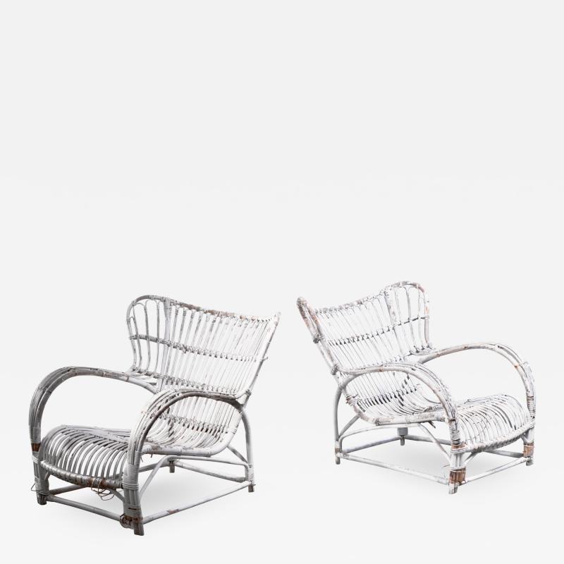 Viggo Boesen Pair of Viggo Boesen rattan lounge chairs for Wengler