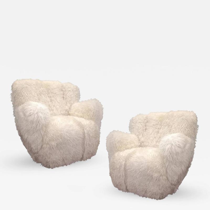 Viggo Boesen Viggo Boesen Pair of Hairy Club Chairs Covered in Sheep Skin Fur
